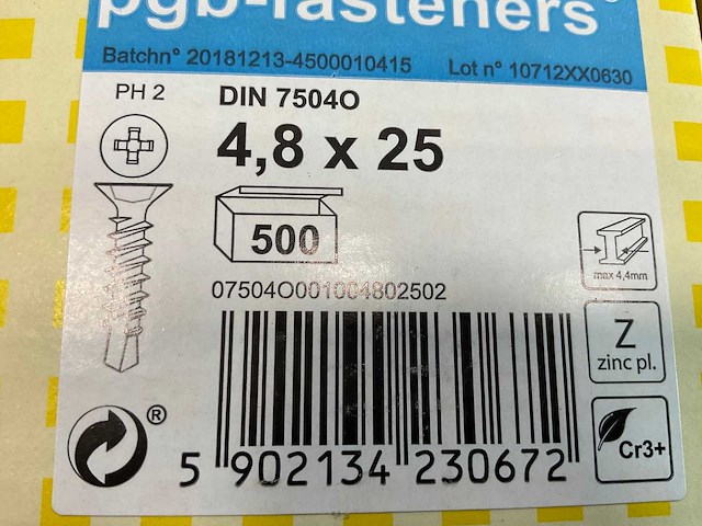 Pgb- fasteners - 8000-pack - zelfborende schroef 4.8x25 mm - afbeelding 3 van  5