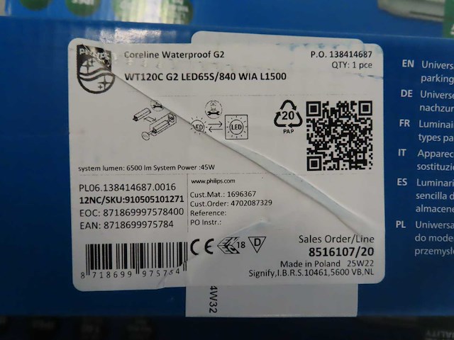 Philips - coreline waterproof g2 - wt120c g2 led65s/840 wia l1500 - led armatuur (17x) - afbeelding 3 van  3