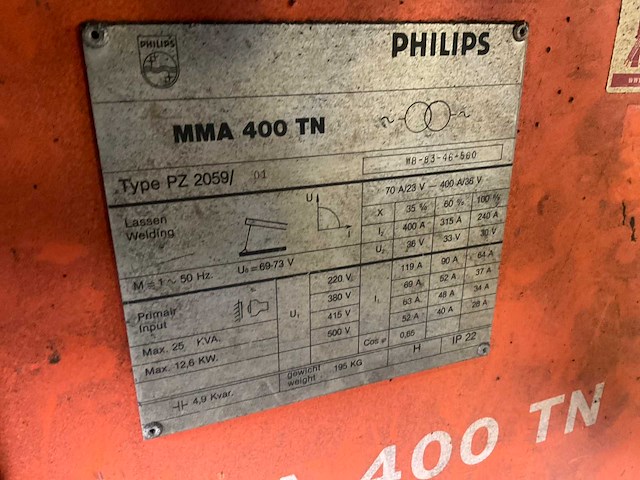Philips mma 400 tn elektrode lasapparaat - afbeelding 5 van  6