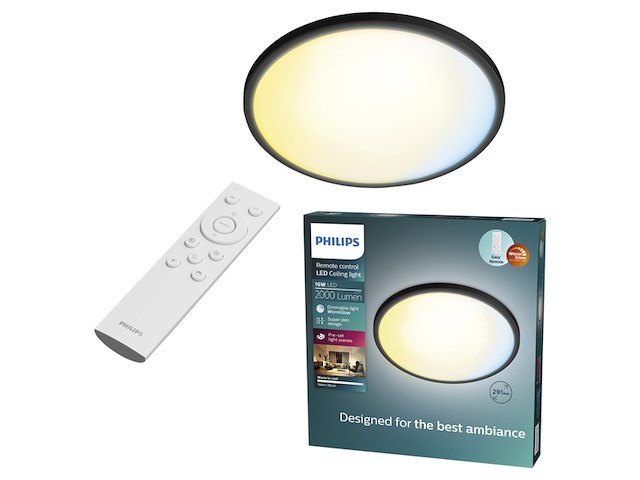 Philips plafondlamp valen zwart 16w met afstandsbediening dimbaar - afbeelding 1 van  4