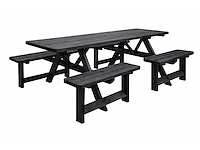 Picknick tafel "family" zwart geïmpregneerd - 240x155x75 cm - afbeelding 1 van  2