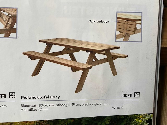 Picknicktafel "easy" opklapbaar 180x70x73 cm - afbeelding 2 van  11