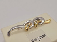 Pierre balmain goldplated two tone broche met steentjes - afbeelding 2 van  5
