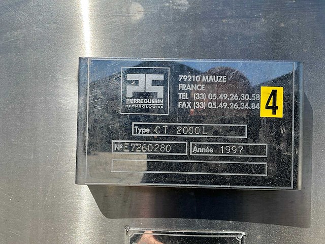 Pierre guerin technologies ct 2000 l roestvrijstalen tank met agitator - afbeelding 6 van  9