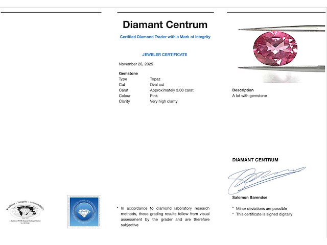 Pink topaas circa 3.00 carat - afbeelding 3 van  4