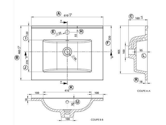 Plan ceram 60cm 1 vasque noir - wastafel (3x) - afbeelding 2 van  6