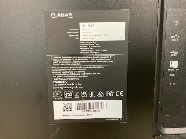 Planar (slm75) 75”; 3840x2160 (uhd) led - monitor - afbeelding 6 van  7