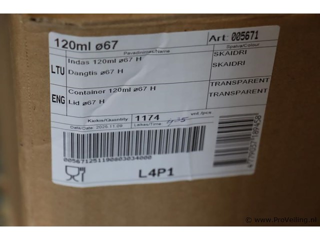 Plastic bakjes met deksel 120ml ø67 h 005671 - 1 doos á 1174 stuks - afbeelding 2 van  3