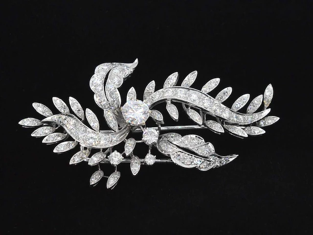 Platina broche diamant - afbeelding 1 van  7