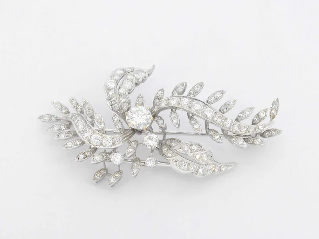 Platina broche diamant - afbeelding 2 van  7