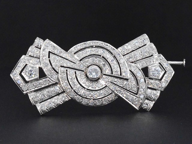 Platina broche met diamanten - afbeelding 1 van  5