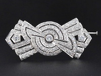 Platina broche met diamanten - afbeelding 1 van  5