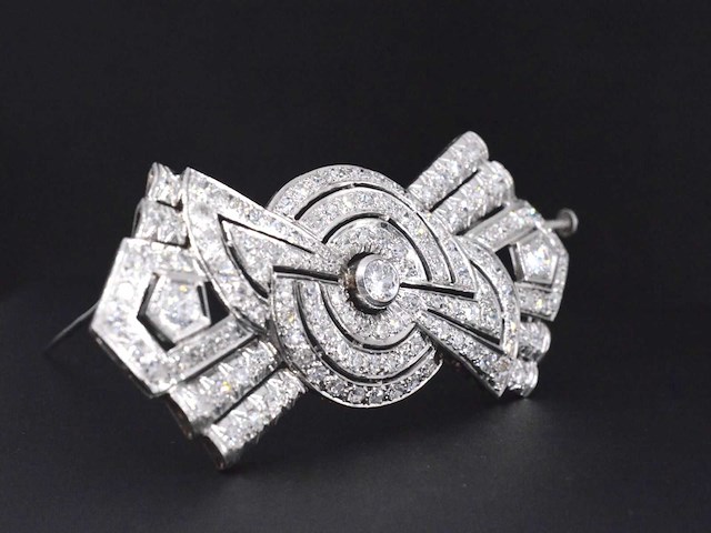 Platina broche met diamanten - afbeelding 4 van  5