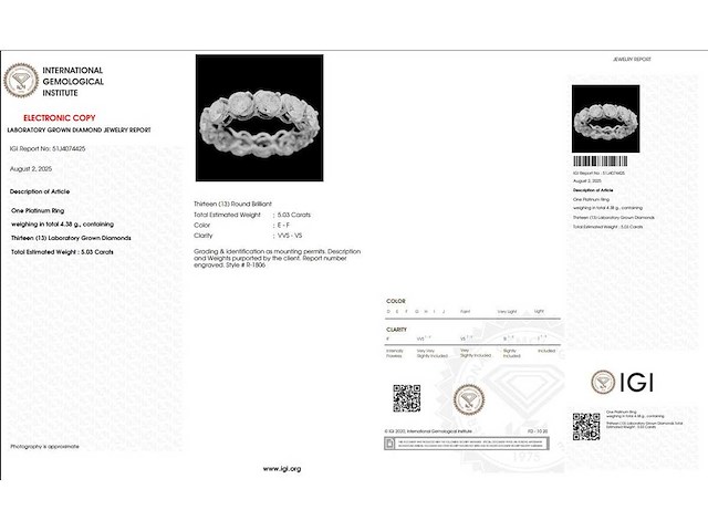 Platina eeuwigheidsring met 5,03 ct. diamant - afbeelding 2 van  6
