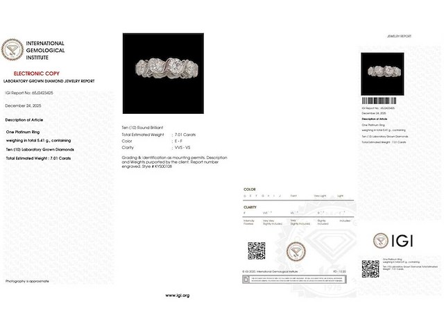 Platina eeuwigheidsring met 7,01 ct. diamant - afbeelding 2 van  5