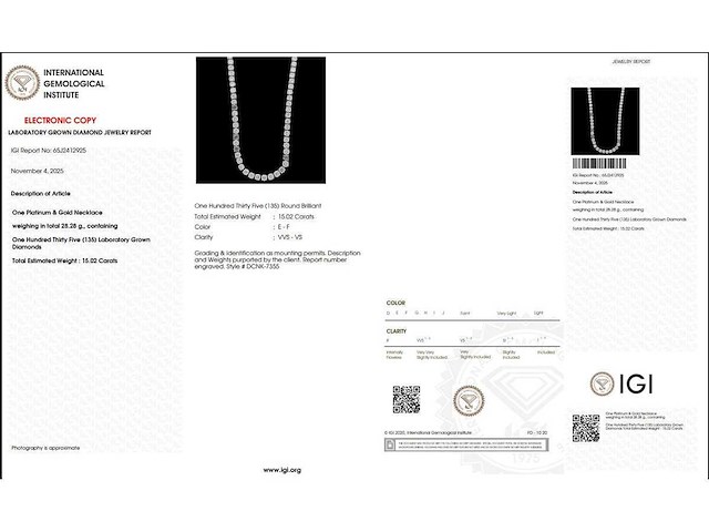 Platina ketting met 15,02 crt. diamant - afbeelding 3 van  5