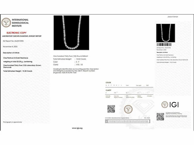 Platina ketting met 15,02 crt. diamant - afbeelding 3 van  5