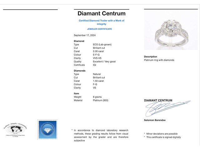 Platina ring briljant 2.00 ct - afbeelding 8 van  8