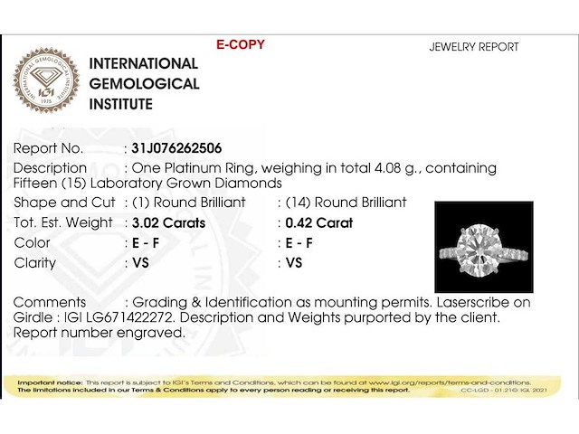 Platina ring met 3,46 crt. diamant - afbeelding 11 van  12