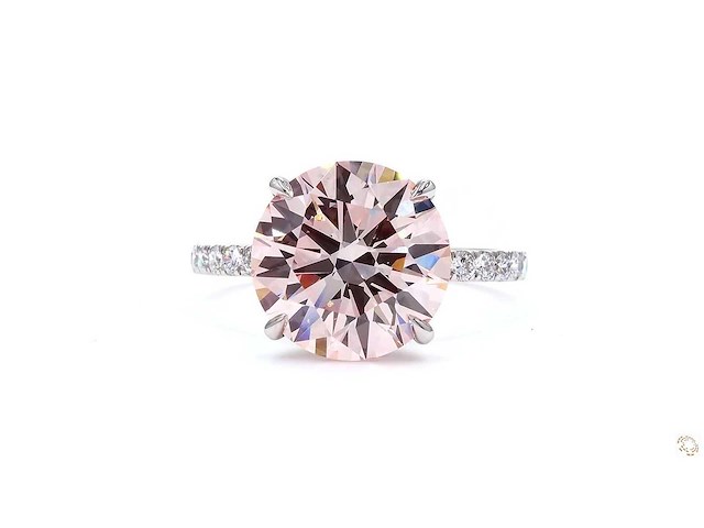 Platina ring met 5,02 crt. roze diamant. - afbeelding 3 van  5