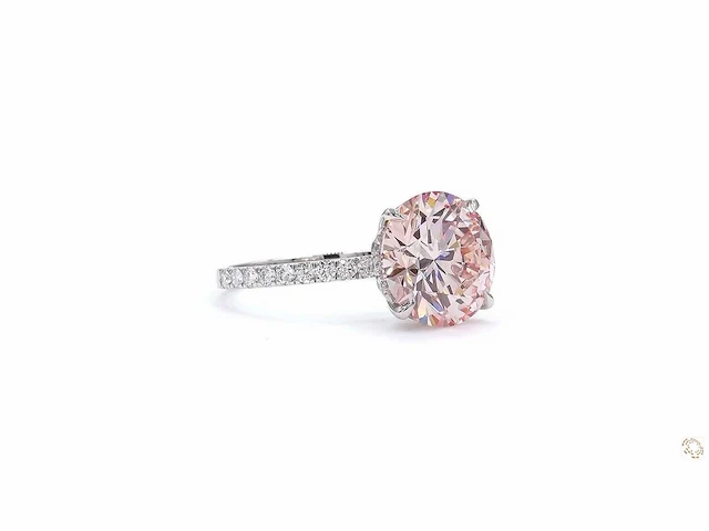Platina ring met 5,02 crt. roze diamant. - afbeelding 3 van  6