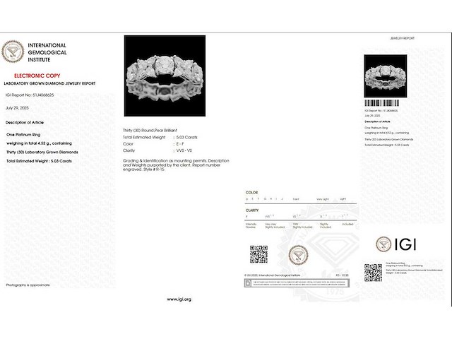 Platina ring met 5,03 crt. diamant - afbeelding 2 van  8