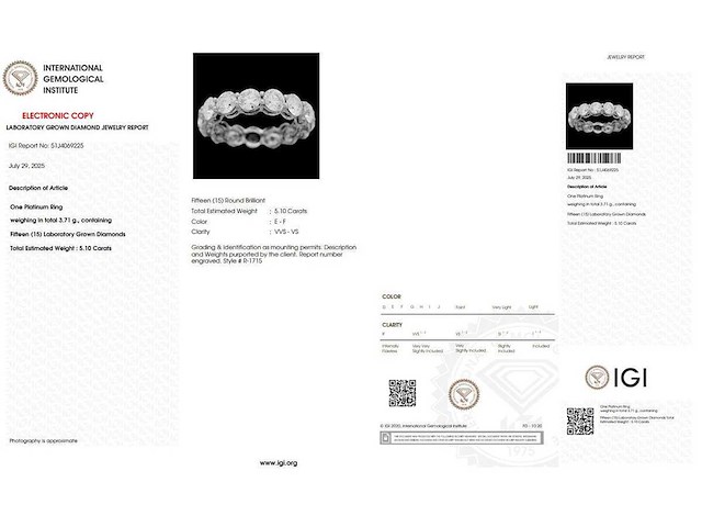 Platina ring met 5,10 crt. diamant - afbeelding 2 van  8