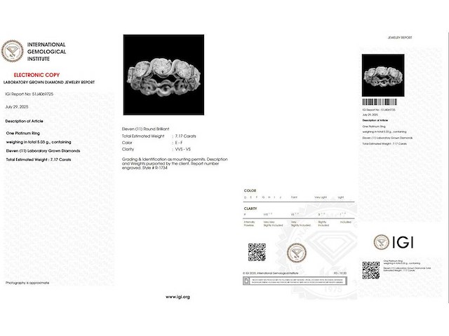 Platina ring met 7,17 crt. diamant - afbeelding 2 van  6