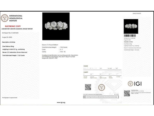 Platina ring met 7,52 crt. diamant - afbeelding 2 van  6