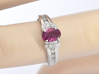 Platina ring met diamanten en robijn - afbeelding 3 van  10