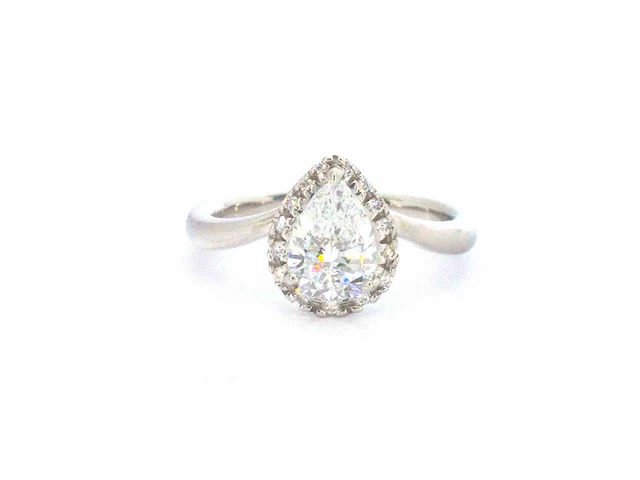Platina ring peer diamant 1.02 ct briljant - afbeelding 1 van  9