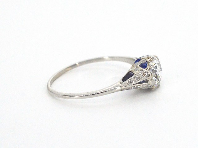 Platinum ring met 1.00 carat diamant en saffieren - afbeelding 2 van  12