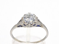 Platinum ring met 1.00 carat diamant en saffieren