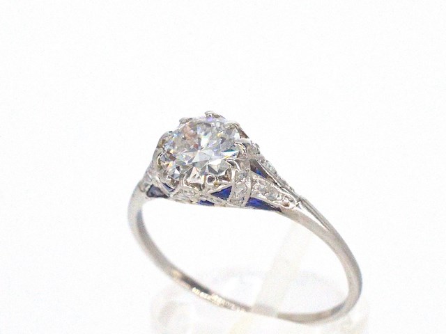 Platinum ring met 1.00 carat diamant en saffieren - afbeelding 6 van  12