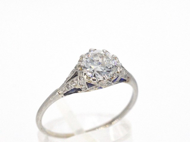 Platinum ring met 1.00 carat diamant en saffieren - afbeelding 7 van  12