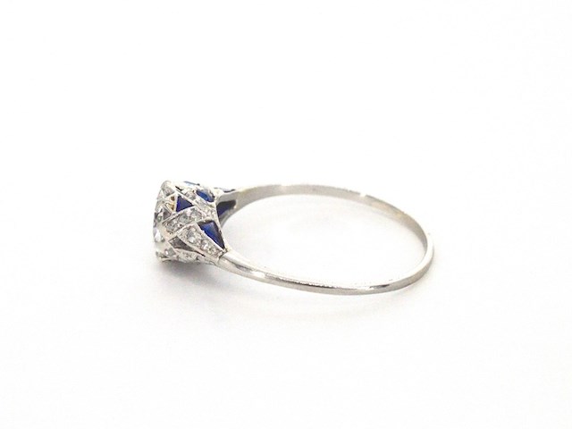 Platinum ring met 1.00 carat diamant en saffieren - afbeelding 8 van  12