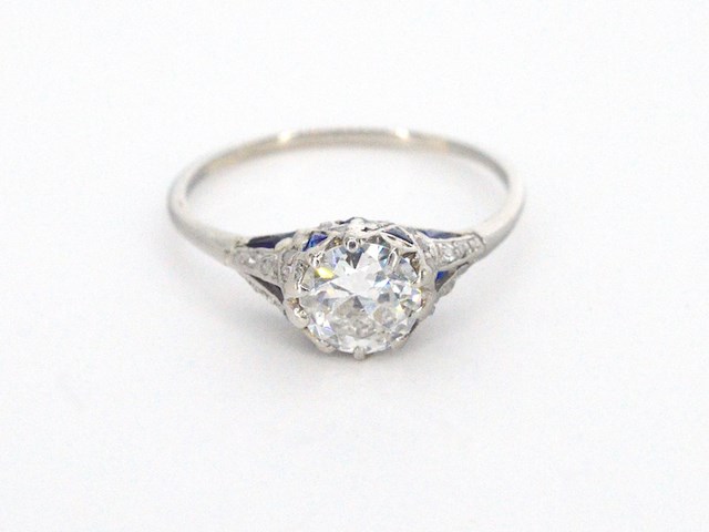 Platinum ring met 1.00 carat diamant en saffieren - afbeelding 9 van  12