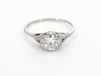 Platinum ring met 1.00 carat diamant en saffieren - afbeelding 9 van  12