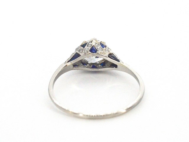 Platinum ring met 1.00 carat diamant en saffieren - afbeelding 10 van  12