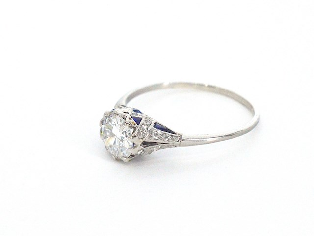 Platinum ring met 1.00 carat diamant en saffieren - afbeelding 11 van  12