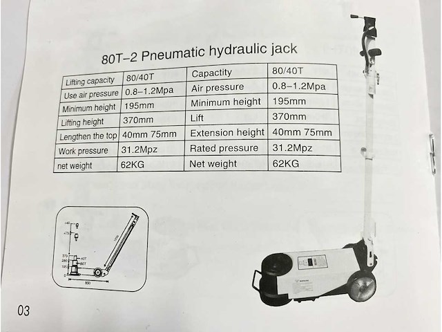 Pneumatisch hydraulische krik - 80 ton - stahlgruppe - afbeelding 4 van  5