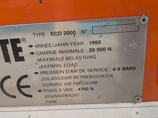 Pneumatische zijlader hefbrug, 2 ton celette, eco 2000, bouwjaar 1993 - afbeelding 10 van  10