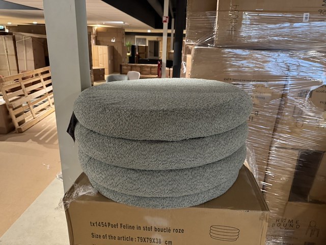 Poef, bouclegroen stof - afbeelding 3 van  5