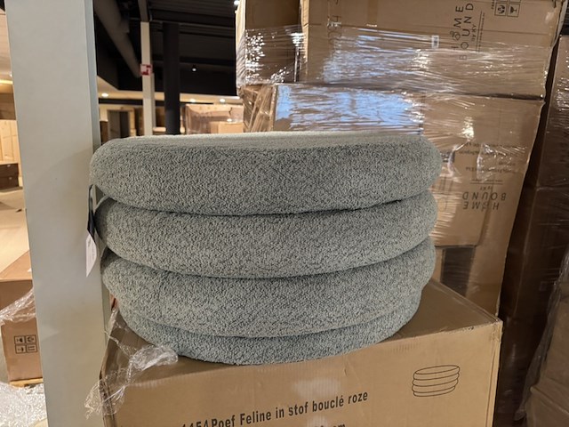 Poef, bouclegroen stof - afbeelding 1 van  4