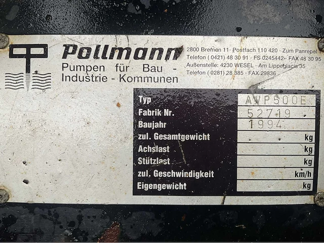Pollman avp 500 e vuilwaterpomp - afbeelding 14 van  15