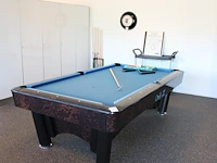 Poolbiljarttafel kimsteel by sam billiards spain met afdeklaken, 2 sets ballen, twee opzettriangels, zes ke...