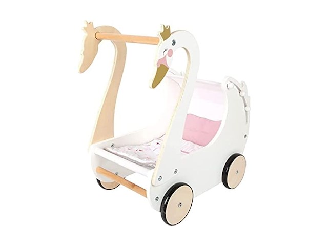 Poppenwagen zwaan houten speelgoed vanaf 3 jaar - afbeelding 1 van  3