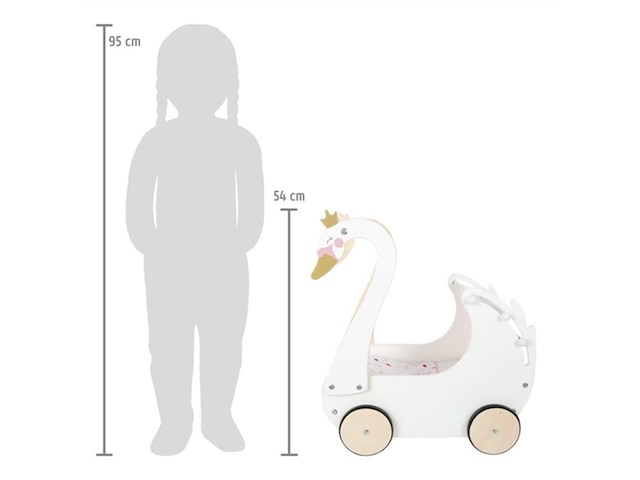 Poppenwagen zwaan houten speelgoed vanaf 3 jaar - afbeelding 2 van  3
