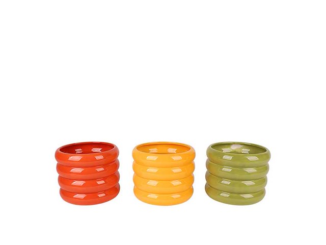 Pot ribbed d.15/h.10,5 green oranje yell (1662x) - afbeelding 1 van  1