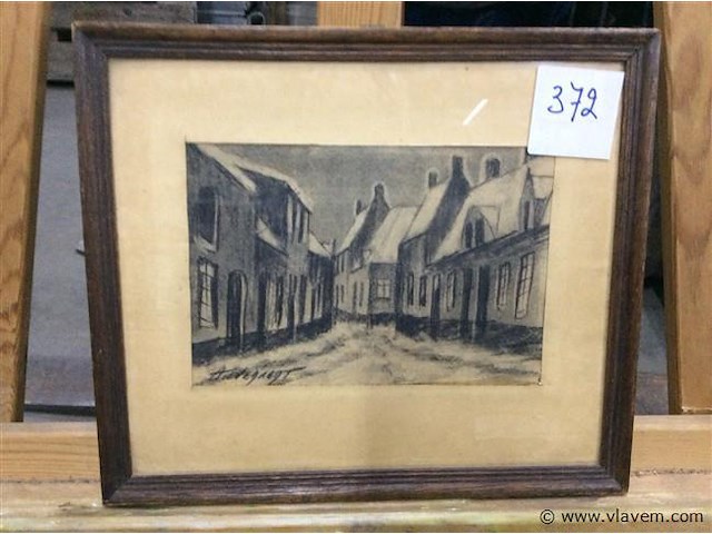 Potloodtekening straatje - afbeelding 1 van  2